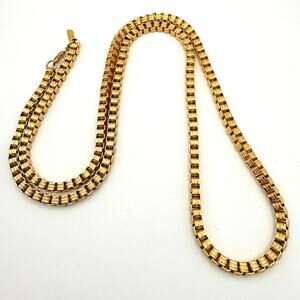 Vtg Monet Long Textured Boxy Rolo Chain Gold Tone Necklace Opera Flapper 30"
